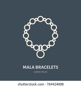 Bracelets with charms, mala illustration. Jewelry flat line icon, jewelry store logo. Jewels accessories sign.