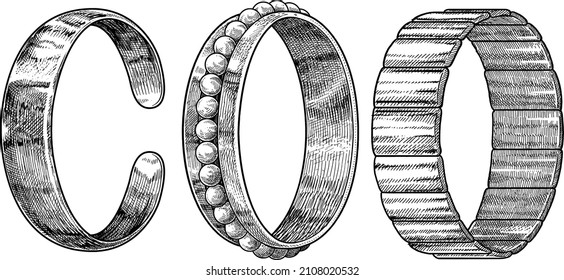 Armbänder, Illustration, Zeichnung, Gravur, Tinte, Linien, Vektorgrafik