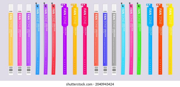 The bracelets mockup for an event. Vector realistic wristbands collection