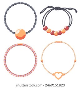 Bracelets vector cartoon set isolated on a white background.