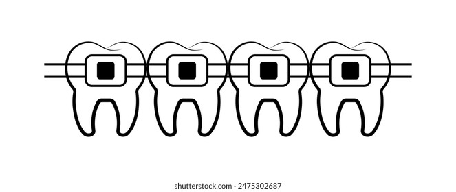 Braces Banner. Teeth icon. Linear and Silhouette Styles. Vector illustration.