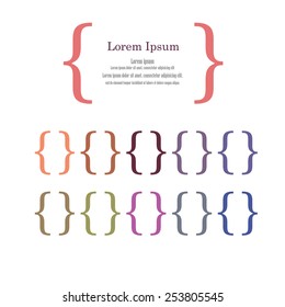 Braces or curly brackets icon vector with alphabet,set of curly bracket.vector illustrator