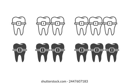 Braces dental icon and symbol. filled black symbol. isolated on white background. teeth Braces symbol