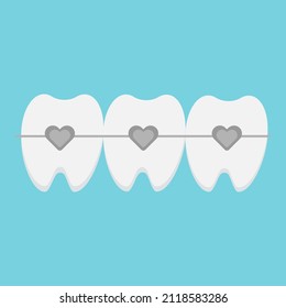 Braces in the form of hearts on the teeth. Vector illustration.