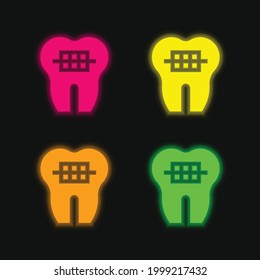 Braces four color glowing neon vector icon