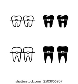 Braces icon set, Stomatology Dental care color editable