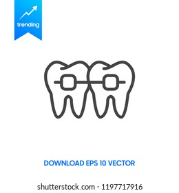 Braces icon, Stomatology Dental care. Teeth braces thin line art icons, Vector flat illustration