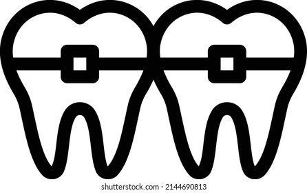 Braces icon, Stomatology Dental care. Teeth braces thin line art icons, Vector flat illustration