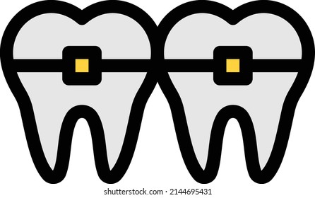 Braces icon, Stomatology Dental care. Teeth braces thin line art icons, Vector flat illustration