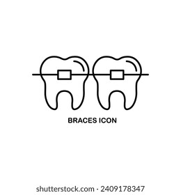 Braces icon, Stomatology Dental care. Teeth braces thin line art icons, Vector flat illustration