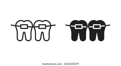 Braces icons in flat and line style set.