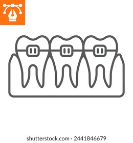 Braces line icon, outline style icon for web site or mobile app, dentistry and orthodontic, dental braces vector icon, simple vector illustration, vector graphics.