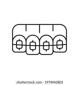 Braces linear icon. Dental services and therapy. Thin line customizable illustration. Vector isolated outline drawing. Editable stroke