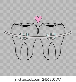 Braces on the teeth, braces sticker, braces isolated on transparent background