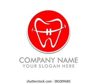 braces red circle tooth teeth dent dentist dental medical image logo vector