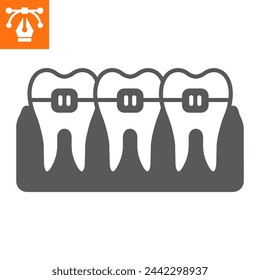 Braces solid icon, glyph style icon for web site or mobile app, dentistry and orthodontic, dental braces vector icon, simple vector illustration, vector graphics.