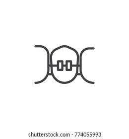 Braces teeth line icon, outline vector sign, linear style pictogram isolated on white. Dental healthcare symbol, logo illustration. Editable stroke