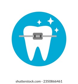 Braces tooth dental in blue circle icon flat vector design