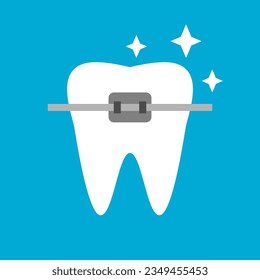 Braces tooth dental on blue background icon flat vector design