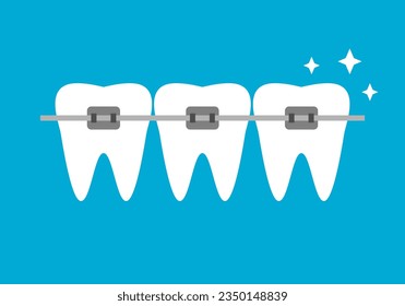 Braces tooth dental on blue background icon flat vector design