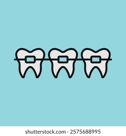 Braces tooth medical icon, designed with clean lines and modern simplicity, ideal for orthodontic clinics, dental care apps, or educational materials about oral health