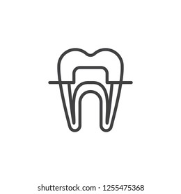 Braces tooth outline icon. linear style sign for mobile concept and web design. Dental braces simple line vector icon. Symbol, logo illustration. Pixel perfect vector graphics