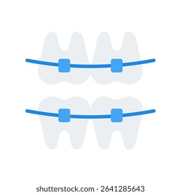 Braces Vector Illustration for Teeth Alignment Treatment. Orthodontic wire icon, dental correction design, oral care concept