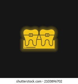 Braces yellow glowing neon icon