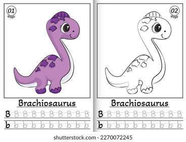 Brachiosaurus Alphabet ABC Coloring Page B. Printable coloring page or book dinosaur Brachiosaurus