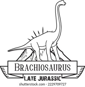 Brachiosaurus Brachiosaurus altithorax late Jurassic tall dinosaur prehistoric monster minimalism line art badge