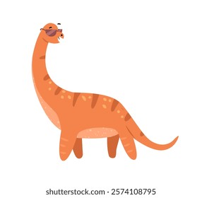 Brachiosaurus altithorax wearing sunglasses, isolated dinosaur character with spots and surprised muzzle expression. Vector extinct dino personage with long neck and limbs, lizard tail