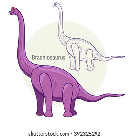 Brachiosaurus. Ancient jurassic reptile, vector illustration cartoon prehistoric dinosaur isolated on white background. Full-color flat images animal and abstract linear. 