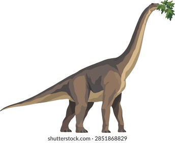 Brachiosaurus browsing treetops side profile right, long-necked giant, decorative vector illustration