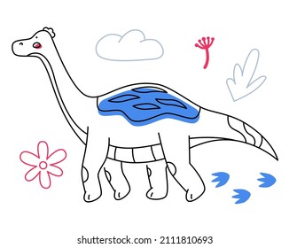 Brachiosaurus dino - line design style illustration with editable stroke