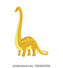 Brachiosaurus dinosaur animal of Jurassic and Mesozoic era, flat cartoon vector illustration isolated on white background. Long neck dinosaur cartoon character.