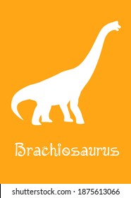 Brachiosaurus Dinosaur design vector illustration. animal silhouette, yellow dinosaur, yellow kids dinosaur name prints, boys bedroom wall art, dino room, children's posters.