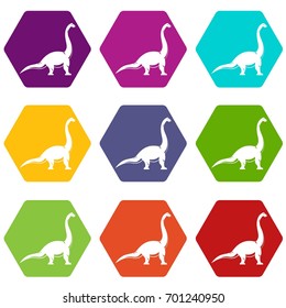 Brachiosaurus dinosaur icon set many color hexahedron isolated on white vector illustration