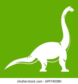 Brachiosaurus dinosaur icon white isolated on green background. Vector illustration