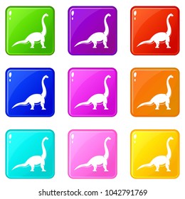 Brachiosaurus dinosaur icons of 9 color set isolated vector illustration