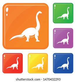 Brachiosaurus dinosaur icons set collection vector 6 color isolated on white background