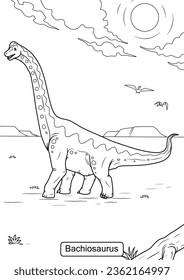 Brachiosaurus Dinosaur line art for coloring page vector illustration