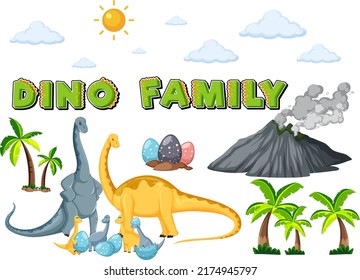 Brachiosaurus dinosaur with nature elements illustration