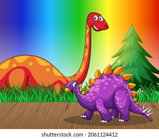 Brachiosaurus dinosaur on rainbow gradient background illustration
