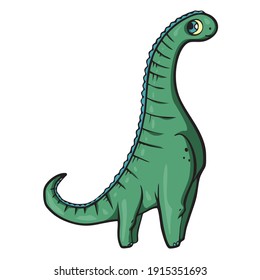 Brachiosaurus Dinosaur on white background Cute Cartoon Vector illustration