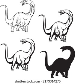 Brachiosaurus, dinosaur realistic image, vector, positions, illustration, black and white, silhouette, logo, trademark, chevron for decoration and design, packaging and posters