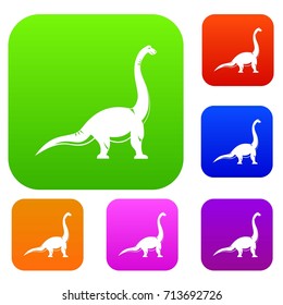 Brachiosaurus dinosaur set icon color in flat style isolated on white. Collection sings vector illustration
