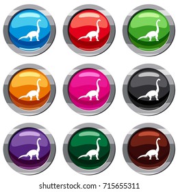 Brachiosaurus dinosaur set icon isolated on white. 9 icon collection vector illustration