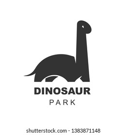 Brachiosaurus dinosaur vector logo design element. Jurassic park world. Diplodocus dinosaurs silhouette isolated on white background. Dino icon web site template.