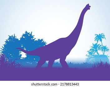 Brachiosaurus , Dinosaurs silhouettes in prehistoric environment overlapping layers  decorative background banner abstract vector illustration