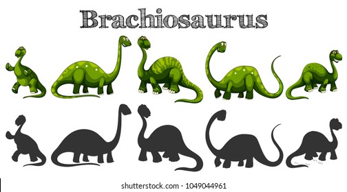Brachiosaurus in five different actions illustration